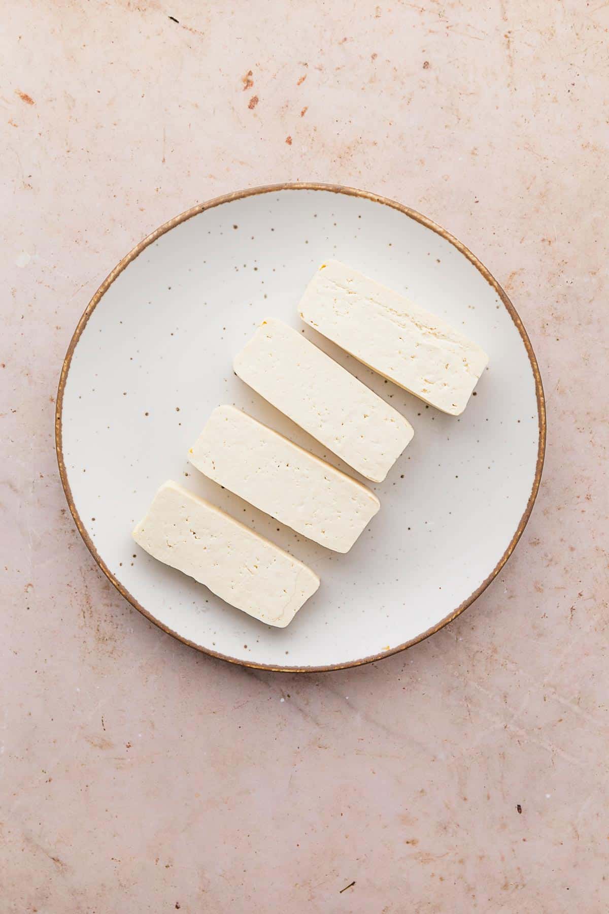 sliced tofu in a plate.