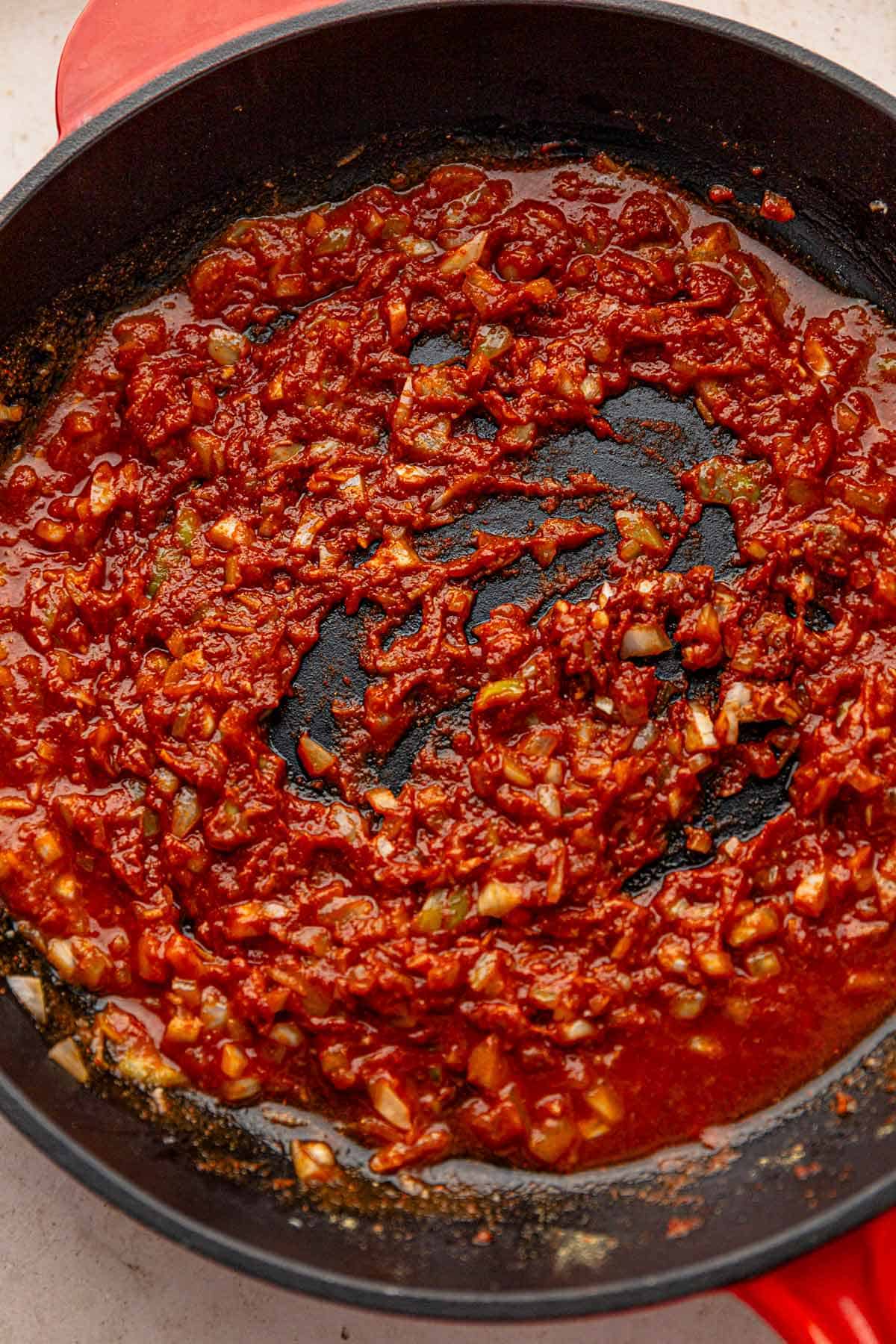 tomato paste mixture with onion.