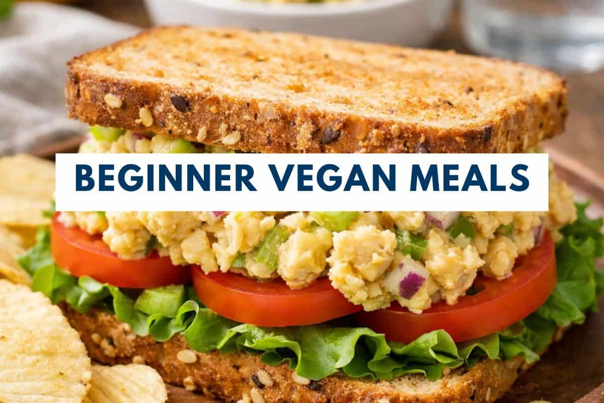Beginner vegan meals sandwich with chickpea filling.