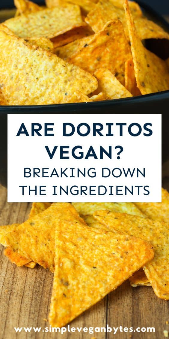 A bowl of Doritos chips, with text reading "Are Doritos Vegan? Breaking Down The Ingredients"