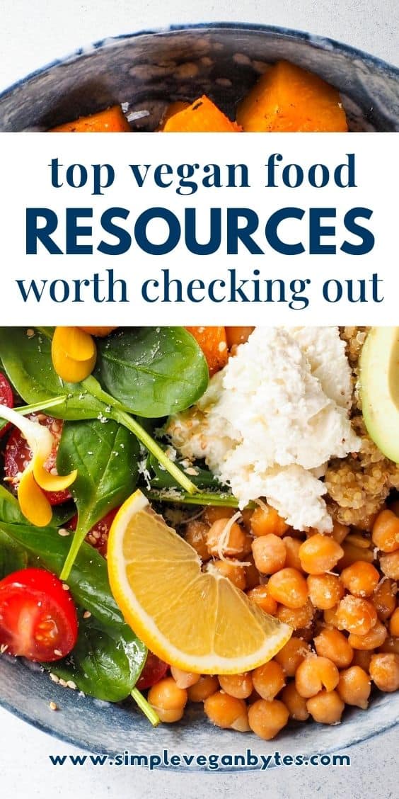 Vegan dish on plate with text ‘Top Vegan Food Resources Worth Checking Out.’
