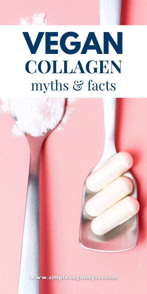 Alternate view of a spoon filled with powdered collagen and a rectangular spoon-shaped spoon also filled with collagen powder, side by side on a light pink background