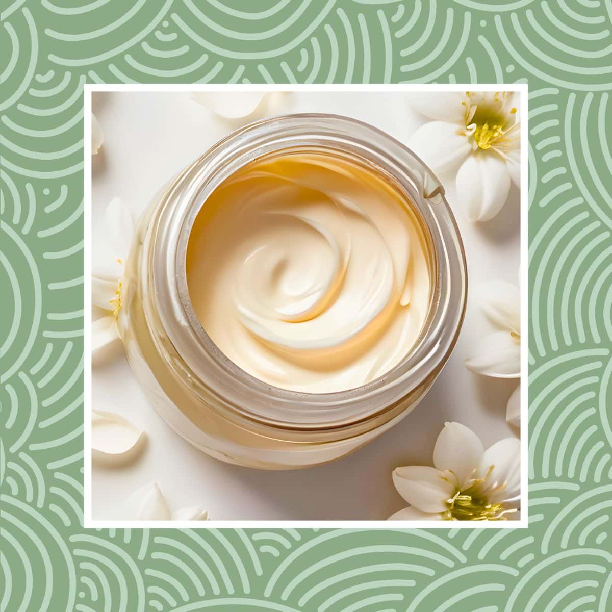 egan moisturizer for dry skin in jar with creamy texture and flowers