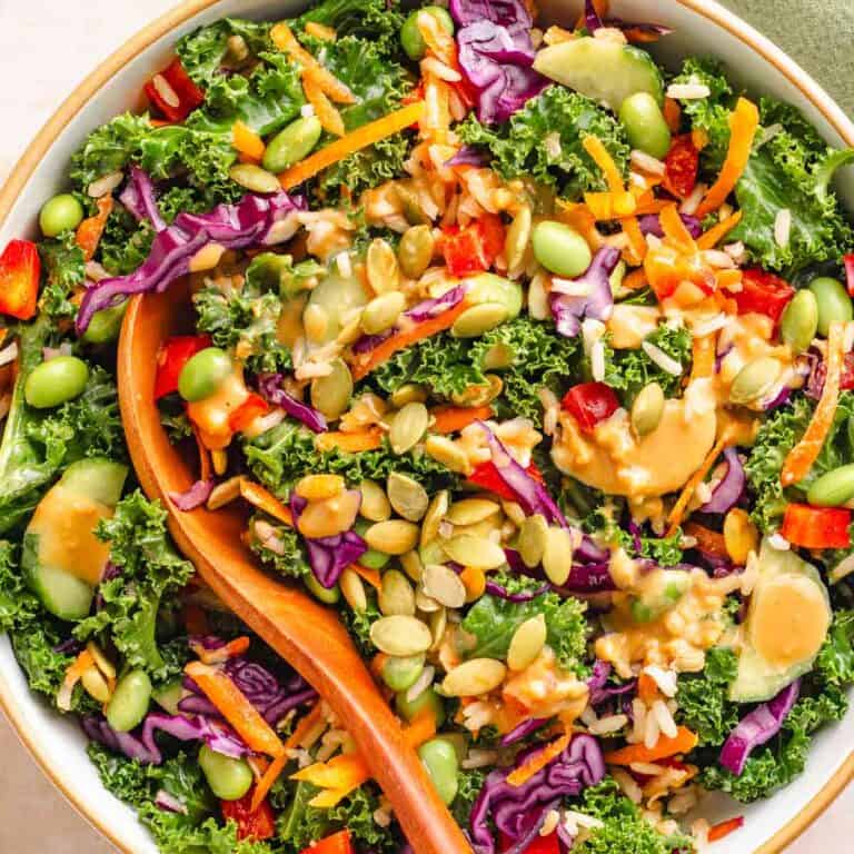 Healthy Kale Salad with Miso Ginger Dressing (Meal Prep Friendly)