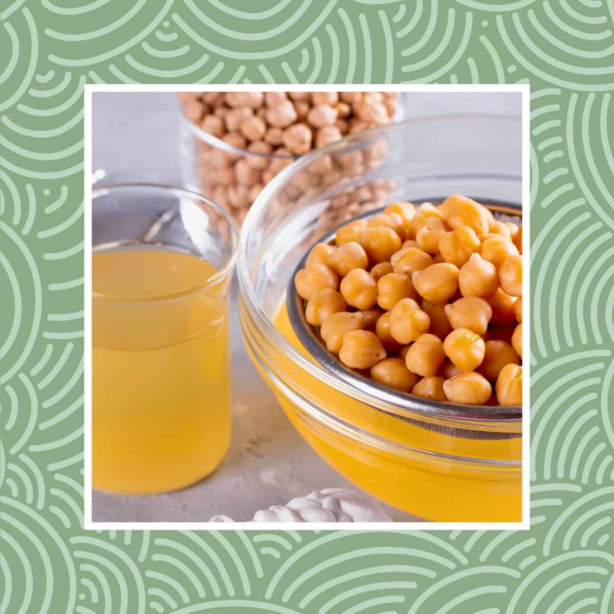 Bowl of chickpeas and aquafaba used as an egg replacer in vegan baking